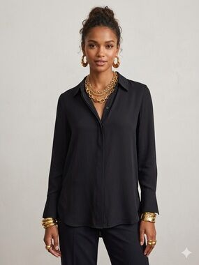 Vince for Bergdorf Goodman Black 100% Silk Blouse SZ 2